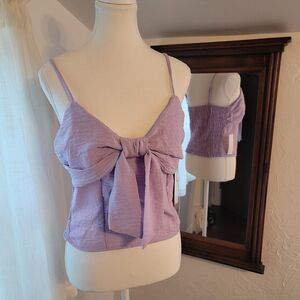 Sienna Sky Lavender Bow Front Cami Top L Smocked Back Romantic Cottagecore